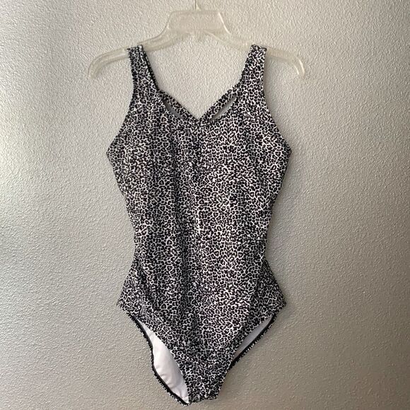 EXLURA one piece Swimsuit leopard print Crisscross back lined removable pad - Picture 2 of 7